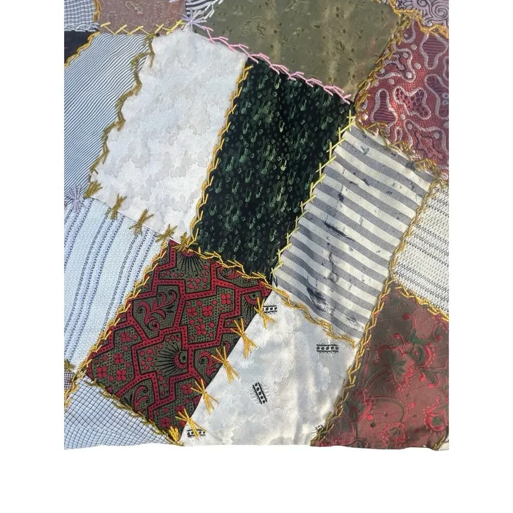Antique 1933 Crazy quilt Detailed Stitching 62